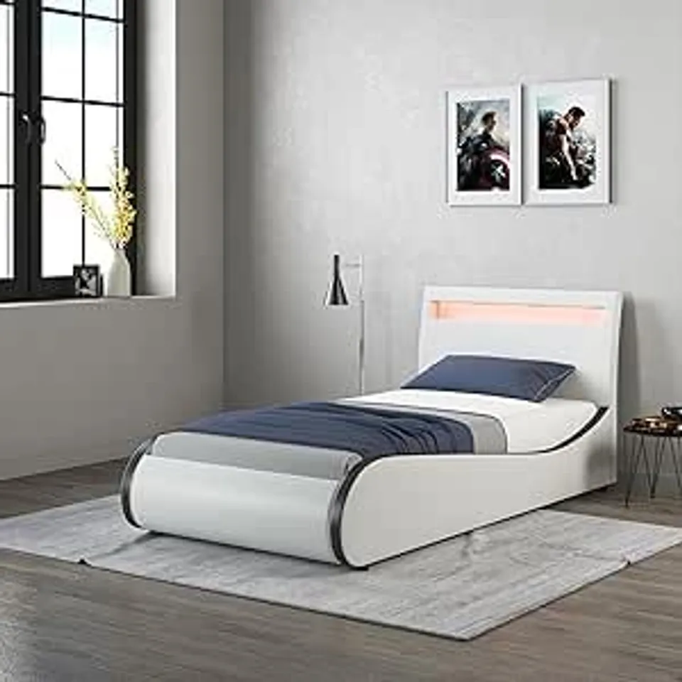 BOXED ORION WHITE & BLACK LED SINGLE BED (2 BOXES)
