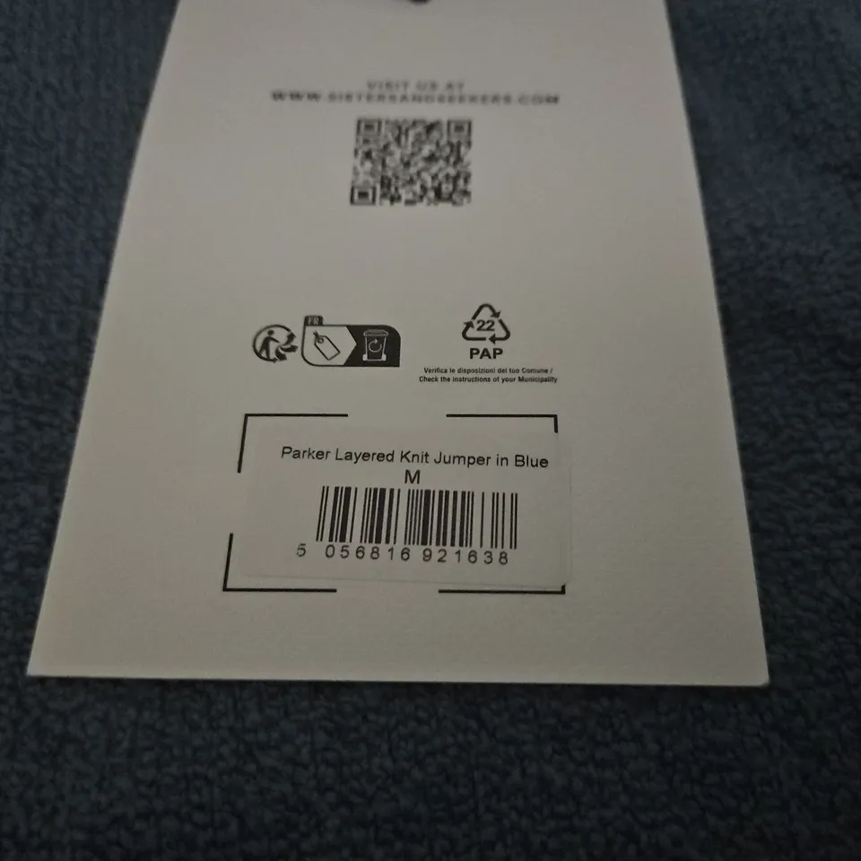 SISTERS AND SEEKERS PARKER LAYERED KNIT JUMPER IN BLUE – UK M