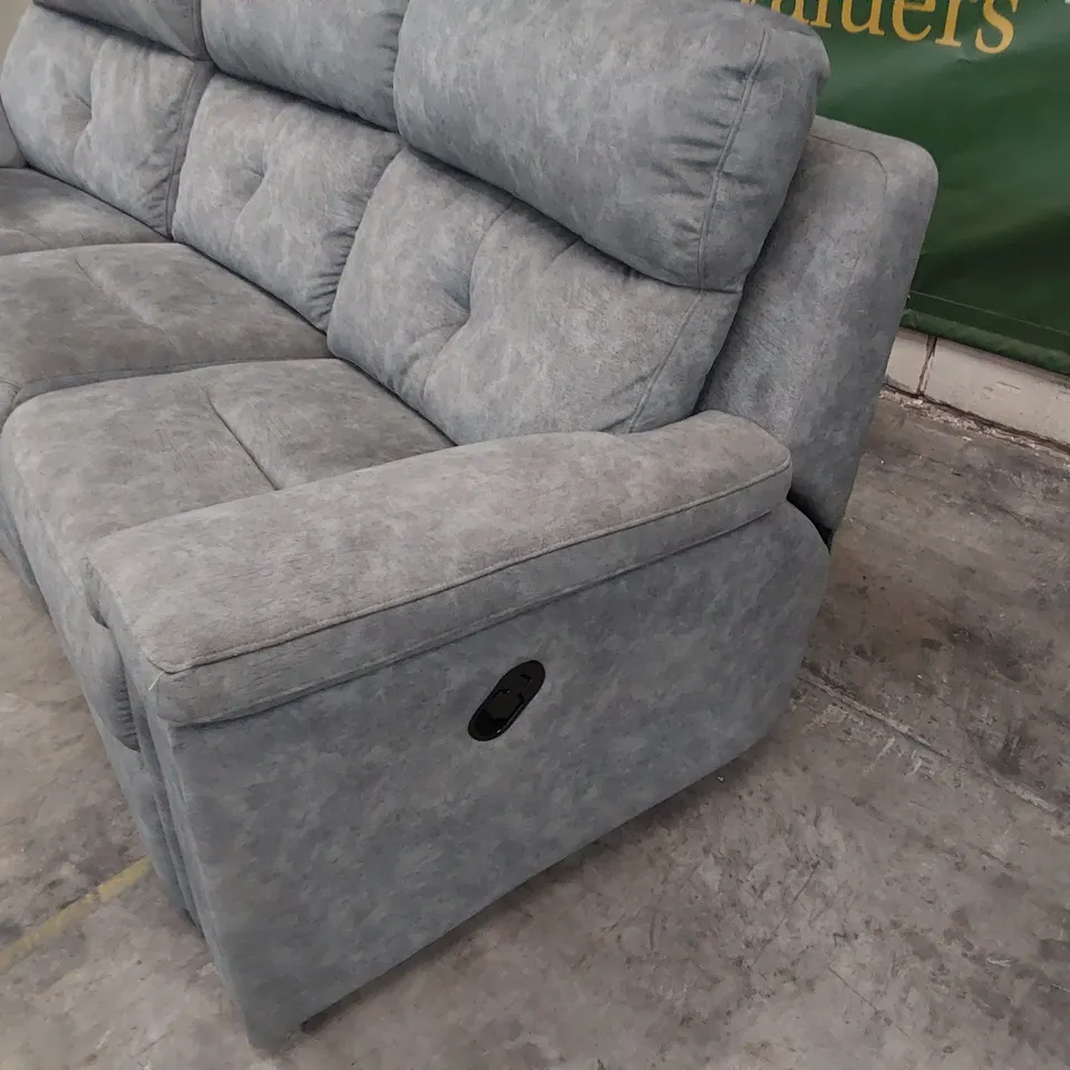 QUALITY BRITISH DESIGNER G PLAN BURFORD MANUAL RECLINING THREE SEATER CURVED SOFA PRAMA PEWTER FABRIC 