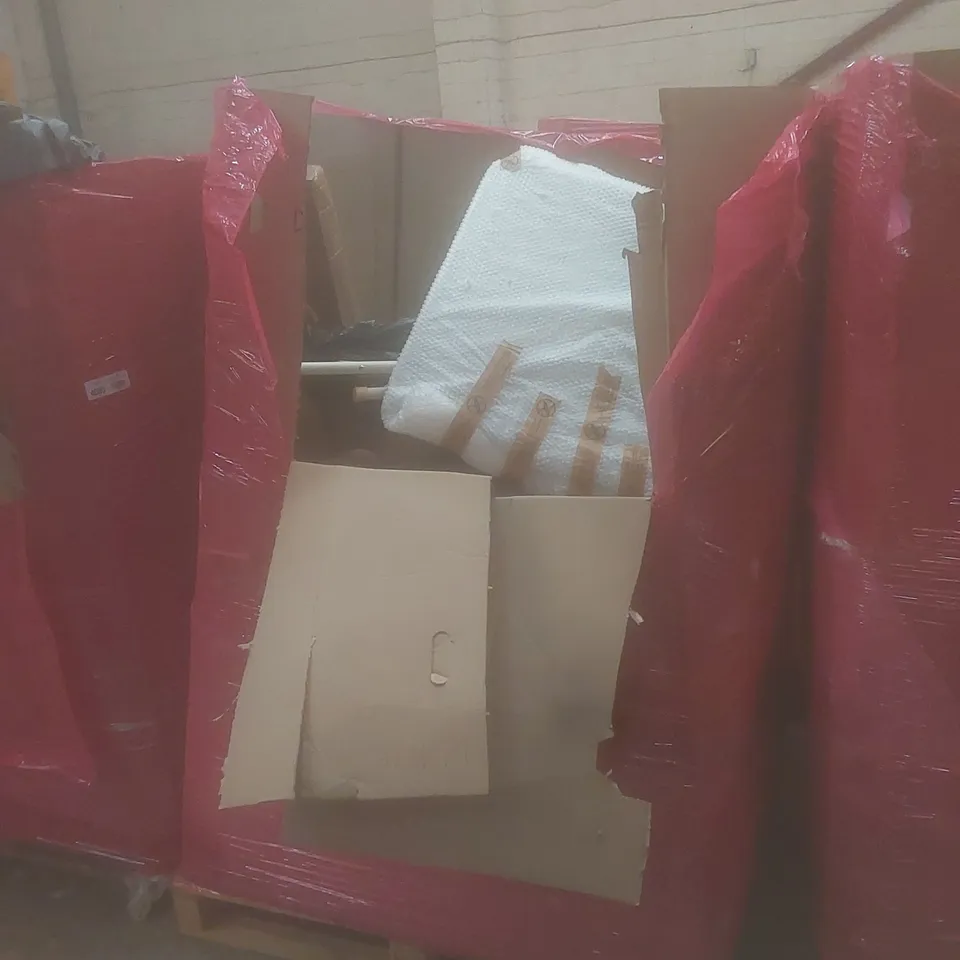 PALLET OF ASSORTED HOUSEHOLD GOODS AND PRODUCTS TO INCLUDE; THERMOSTATIC SHOWER RISER RAIL KIT, SUNSET DIESEL AIR HEATER, BOXED FURNITURE ETC 