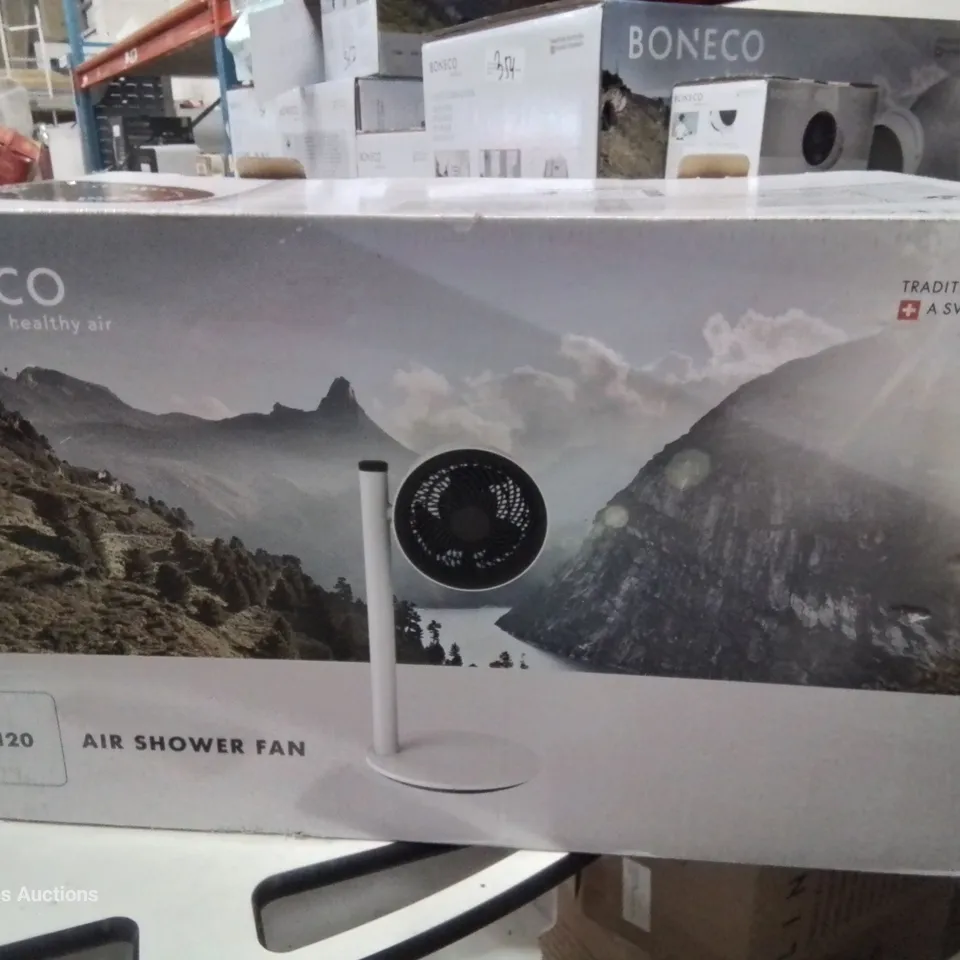 BOXED BONECO F120 PEDESTAL AIR SHOWERING FAN WITH 3 SPEEDS