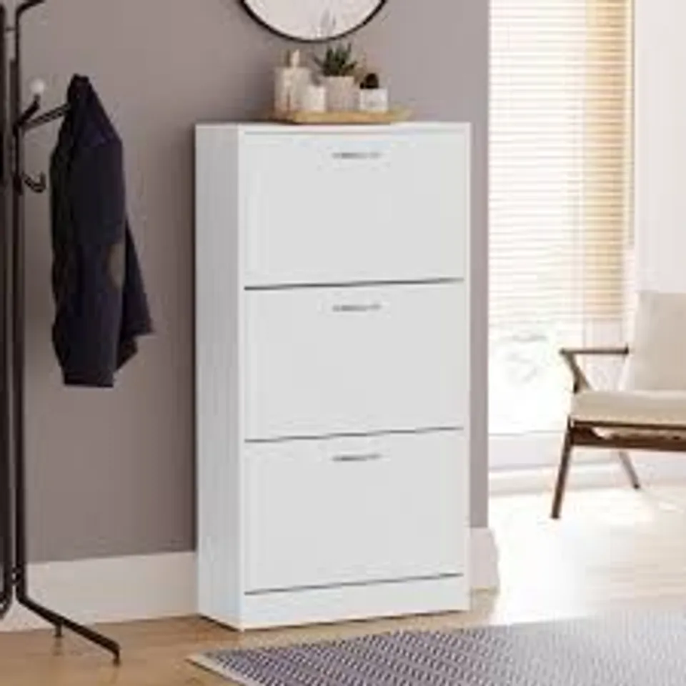 BOXED VIDA DESIGNS 3 DRAWER SHOE CABINET - WHITE