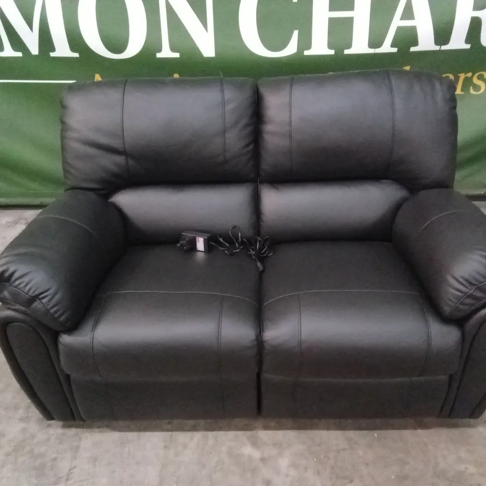LEIGHTON LEATHER/FAUX LEATHER HIGH BACK 2 SEATER POWER RECLINER SOFA - BLACK RRP £1249