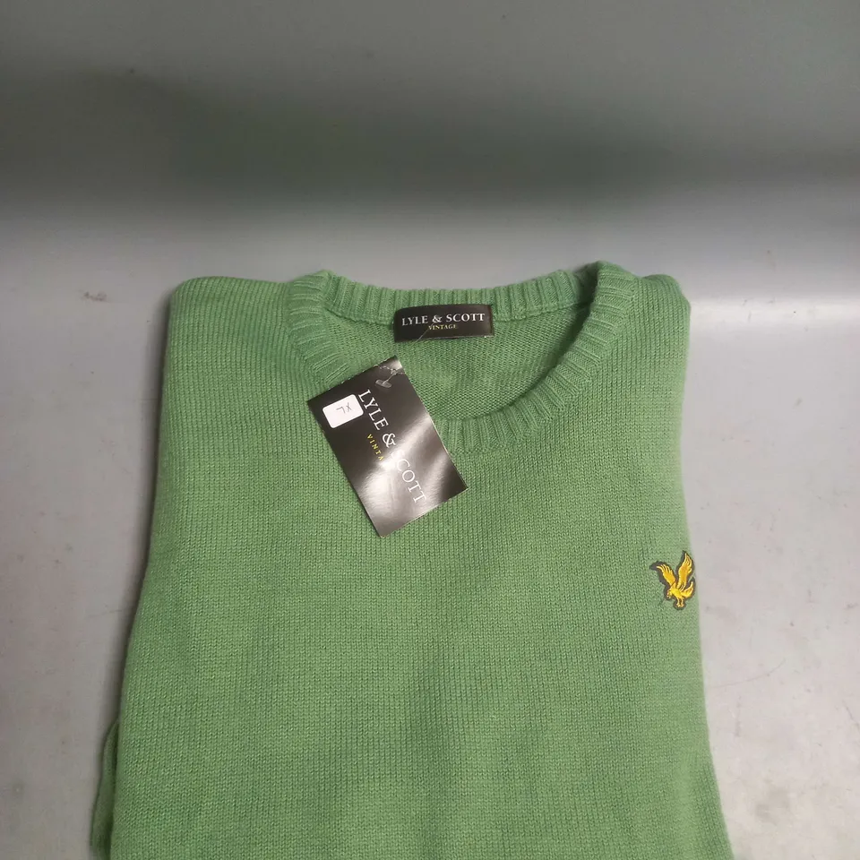 LYLE & SCOTT VINTAGE KNIT CREW NECK PULLOVER IN GREEN SIZE XL