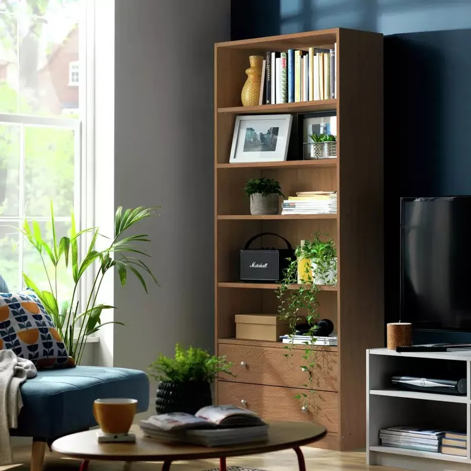 BOXED MAINE 2 DRAWER BOOKCASE - OAK EFFECT