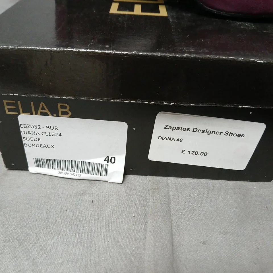 ELIA.B LONDON DIANA BURGUNDY SUEDE HIGH HEEL SHOES, UK 7 (EU 40)