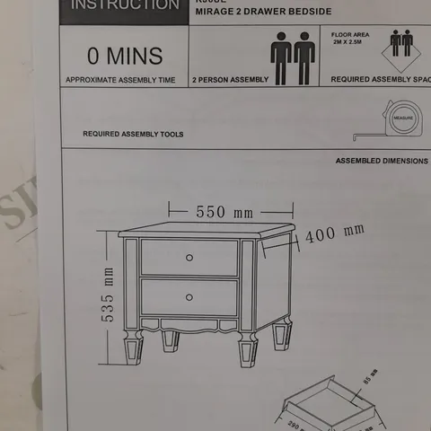 BOXED MIRAGE 2 DRAWER BEDSIDE - COLLECTION ONLY 