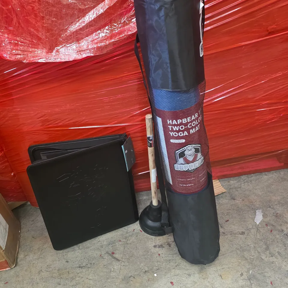 PALLET OF ASSORTED HOUSEHOLD GOODS AND PRODUCTS TO INCLUDE;TRADING CARD BOOKLET,YOGA MAT,PLUNGER
