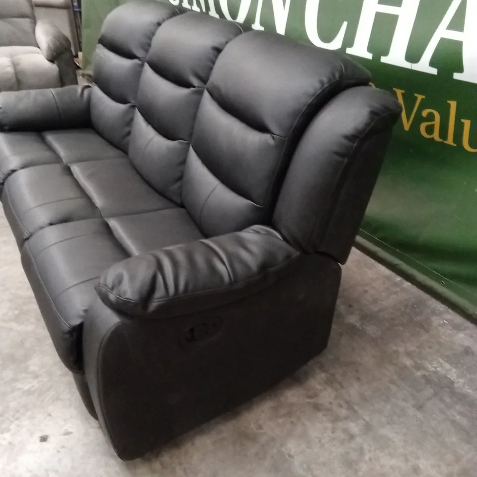 DESIGNER 3 SEATER FAUX LEATHER MANUAL RECLINER SOFA - BLACK 