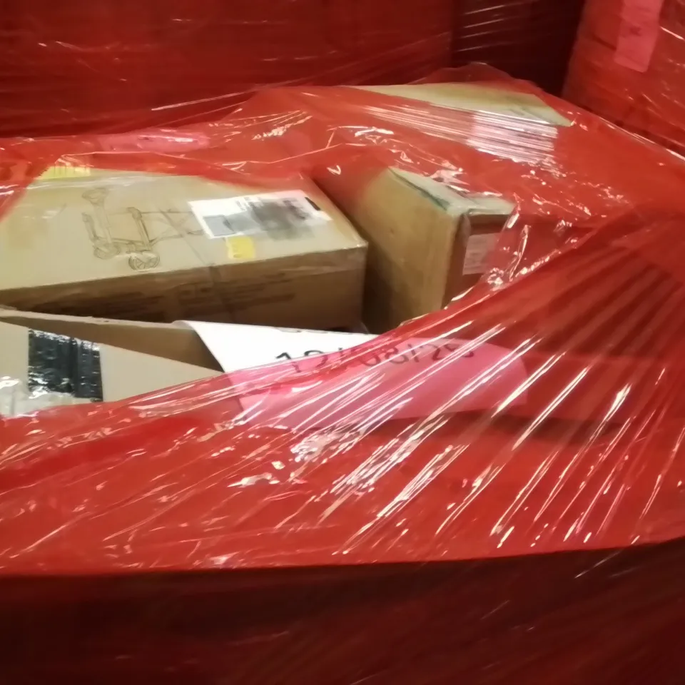 PALLET OF ASSORTED HOUSEHOLD GOODS AND PRODUCTS TO INCLUDE;CAMPING WAGON,RETRACTABLE HOSE REEL,PICTURE FRAME