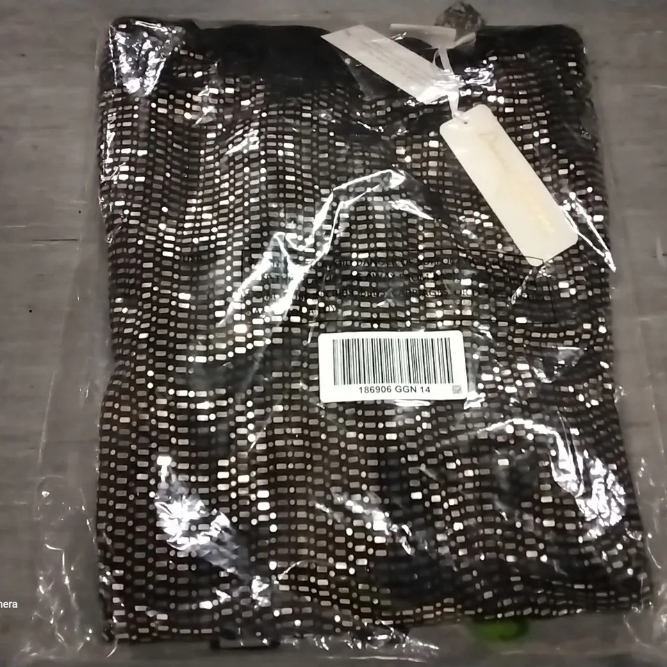 BOX OF APPROXIMATELY 12 SHINY BLACK TOPS (UK SIZE 14)