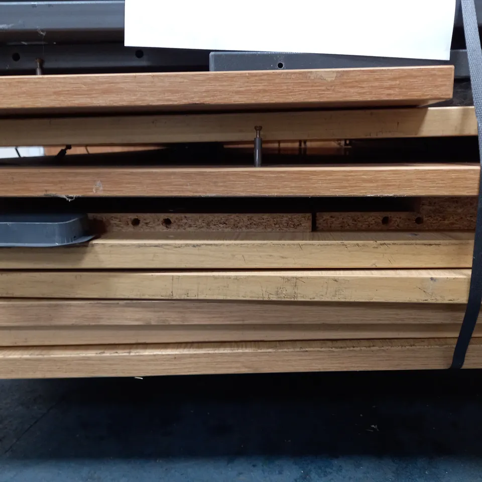 APPROXIMATELY 10 WOODEN DESKTOPS WITH METAL DESK FRAMES - COLLECTION ONLY