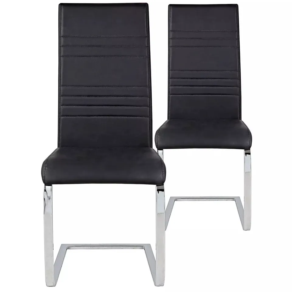 BOXED PAIR OF JET BLACK FAUX LEATHER CHAIRS (1 BOX) RRP £149