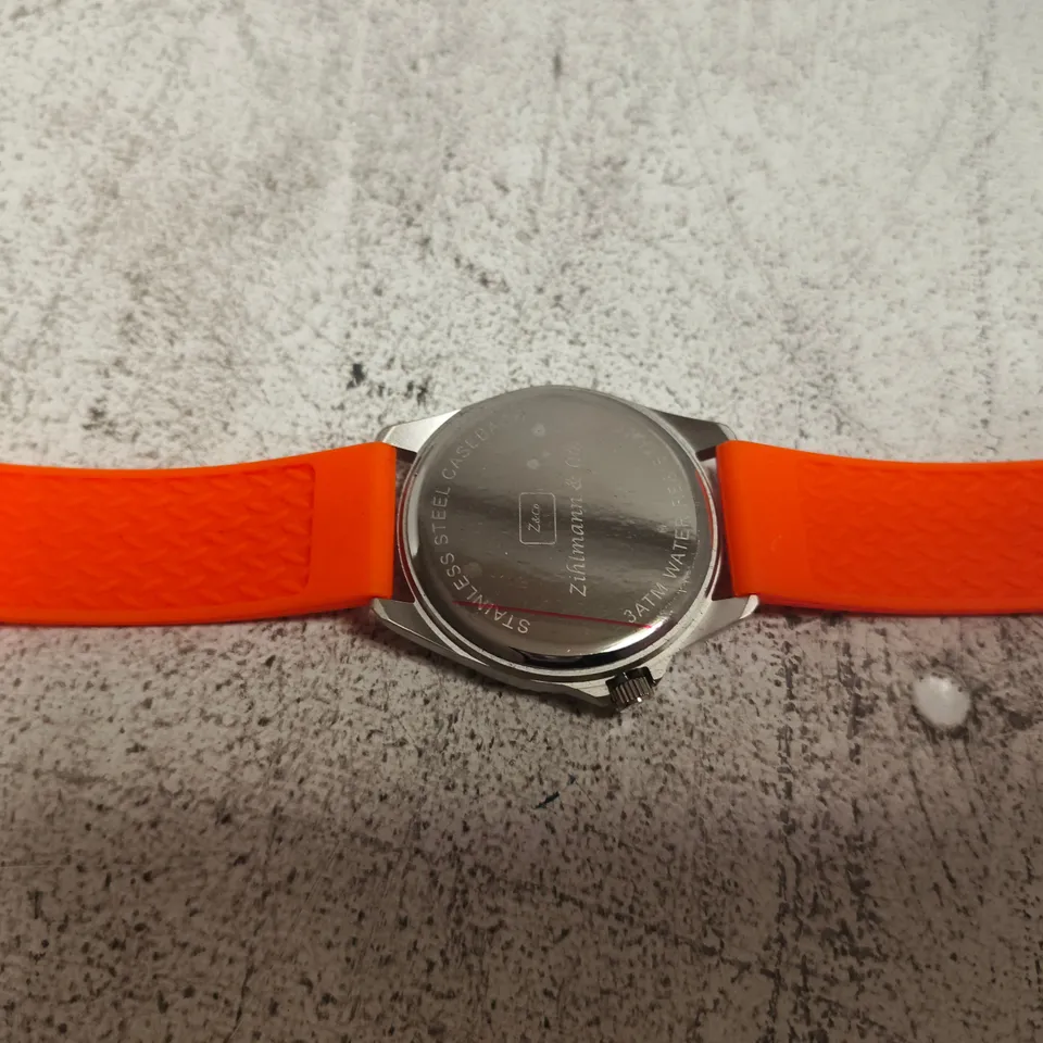 ZIHLMANN & CO. WRISTWATCH – ORANGE DIAL, STAINLESS STEEL CASE