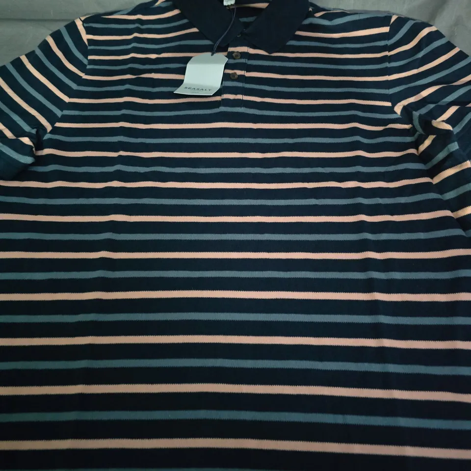 SEASALT CORNWALL MEN’S STRIPED ORGANIC COTTON POLO SHIRT – UK L