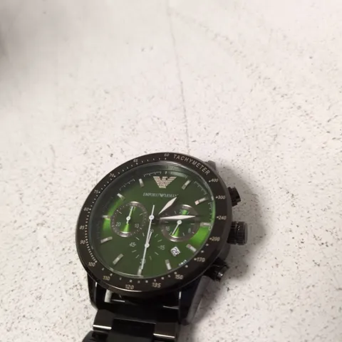 EMPORIO ARMANI CHRONOGRAPH WATCH – GREEN DIAL, STAINLESS STEEL BRACELET