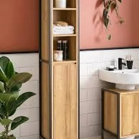 BOXED LARSON TALL BATHROOM CABINET  - DARK OAK (1 BOX)