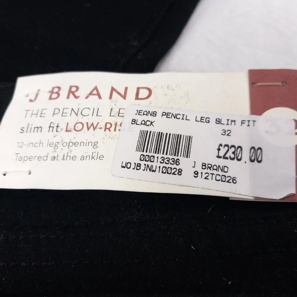 J BRAND THE PENCIL LEG SLIM FIT LOW-RISE BLACK JEANS SIZE 32