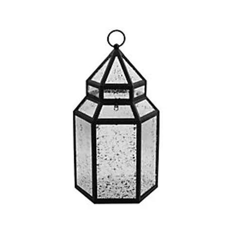 OUTLET HOME STORIES MERCURY GLASS LARGE LANTERN WITH RICE LIGHTS