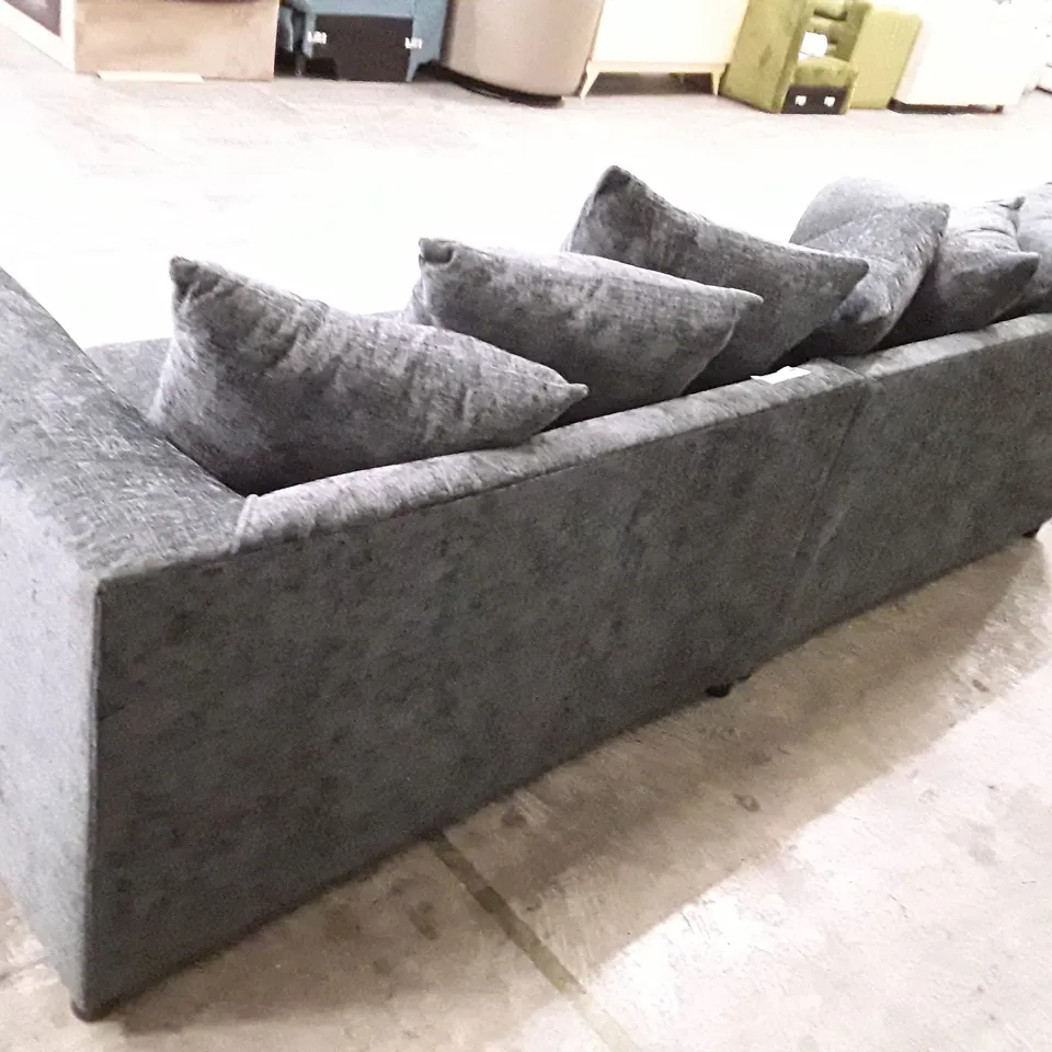 QUALITY DESIGNER MONACO 4 SEATER SOFA - GREY/BLUE FABRIC 