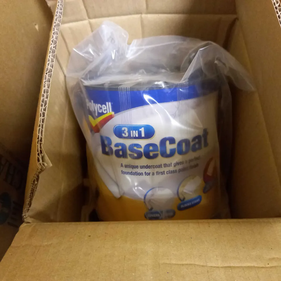 LOT OF APPROX 4 ASSORTED PACKAGED BOXED PAINTS TO INCLUDE: POLLYCELL BASE COAT, DULUX WALLS & CEILINGS, GARDEN WOOD PAINT