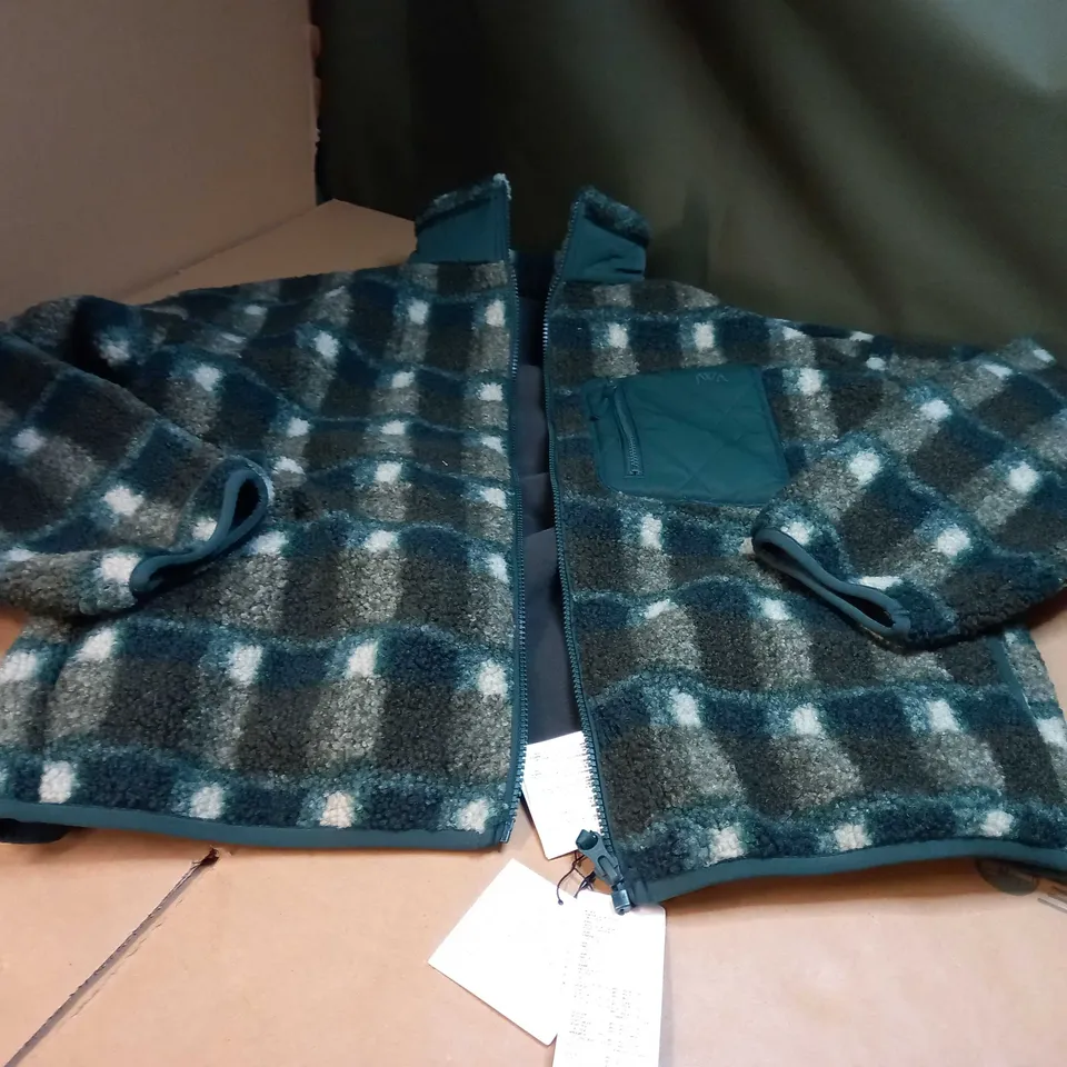 UNIQLO DARK GREEN CHECKED BORG/FLEECE LINED JACKET - MEDIUM