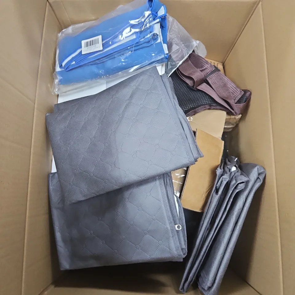 LARGE BOX OF APPROX 10 ASSORTED HOUSEHOLD ITEMS TO INCLUDE GREY STORAGE BOXES, BAGS AND DUVET COVERS - COLLECTION ONLY 