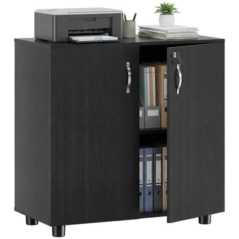BOXED VINSETTO LOCKABLE OFFICE STORAGE CABINET, 2 DOOR STORAGE CUPBOARD WITH KEY SECURITY, 2-TIER SHELF, MULTI-PURPOSE SIDEBOARD FOR HOME OFFICE, STUDY, 80 X 40 X 80 CM, BLACK