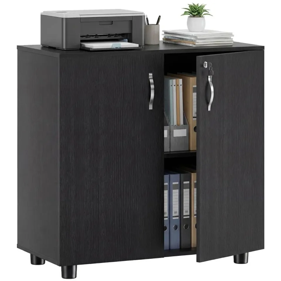 BOXED VINSETTO LOCKABLE OFFICE STORAGE CABINET, 2 DOOR STORAGE CUPBOARD WITH KEY SECURITY, 2-TIER SHELF, MULTI-PURPOSE SIDEBOARD FOR HOME OFFICE, STUDY, 80 X 40 X 80 CM, BLACK