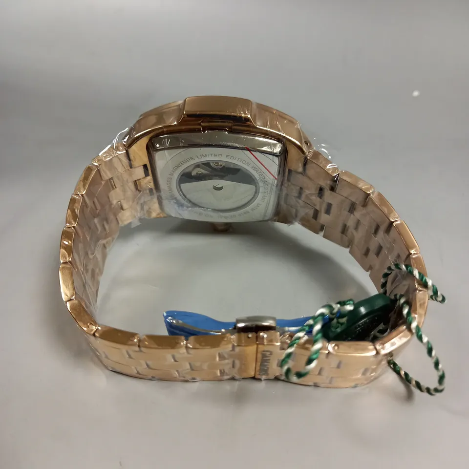 BOXED GAMAGES MAGNITUDE ROSE GOLD STAINLESS STEEL WATCH 
