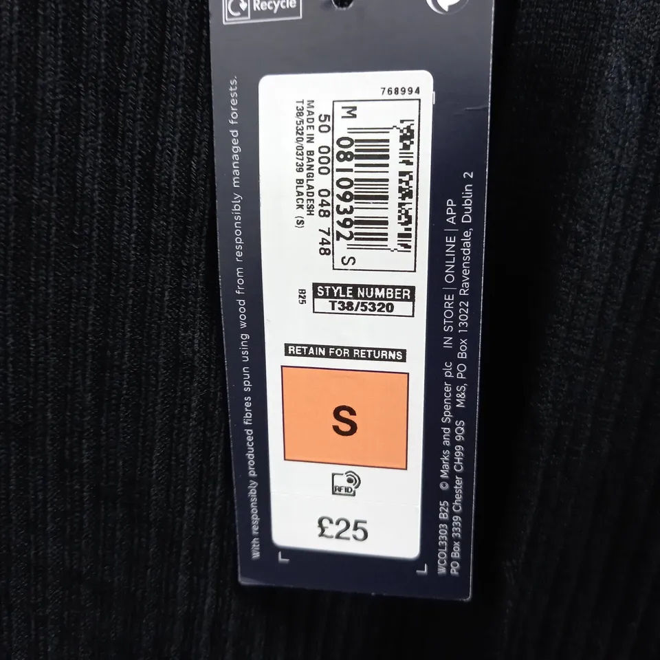 M&S COLLECTION OPEN FRONT BLACK CARDIGAN - S
