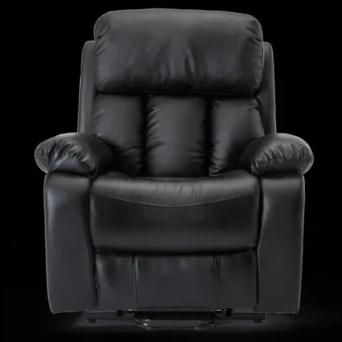BOXED DESIGNER DUAL RISE LEATHER RECLINER CHAIR IN BLACK (2 BOXES)