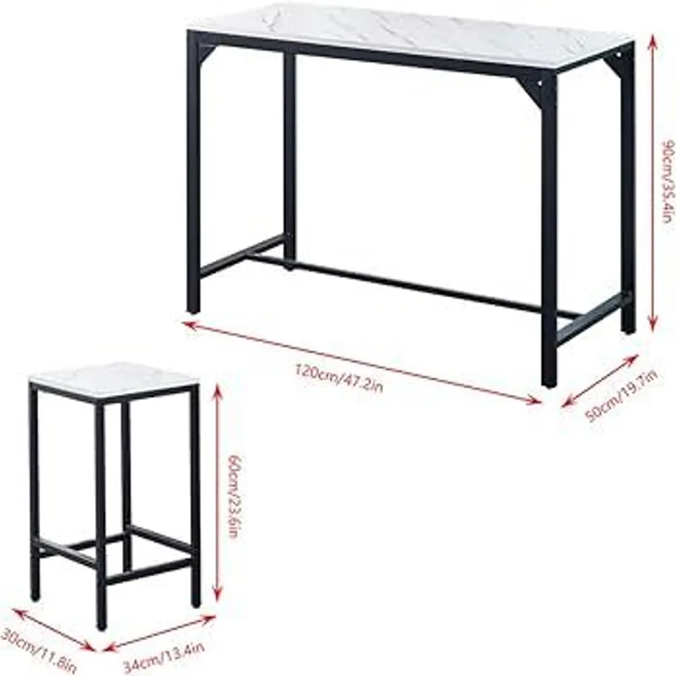 BOXED XXL MARBLE KITCHEN BAR TABLE COUNTER BREAKFAST DINING TABLE W/ THICKEN METAL LEG