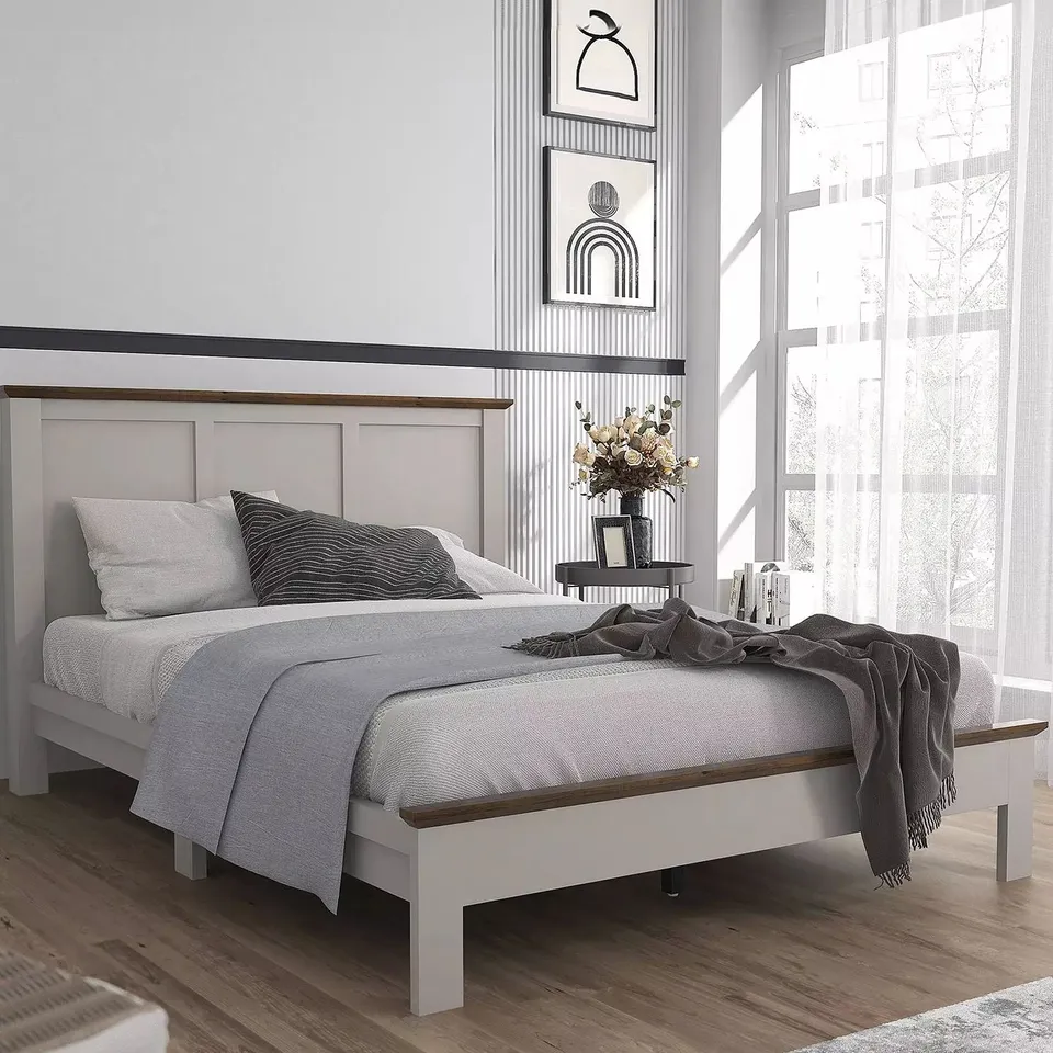 BOXED CRAWFORD SINGLE 3' WOODEN BED - GREY/OAK (1 BOX)