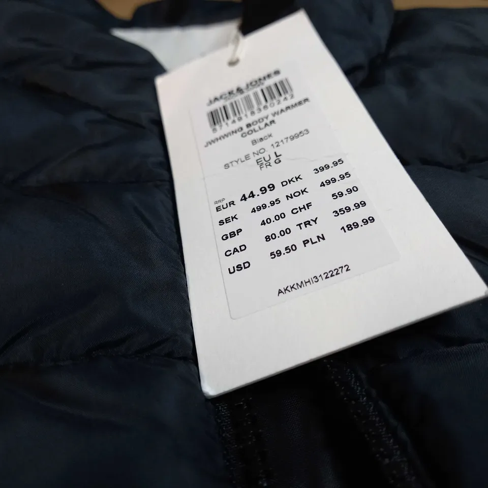 JACK & JONES BLACK BODYWARMER - LARGE