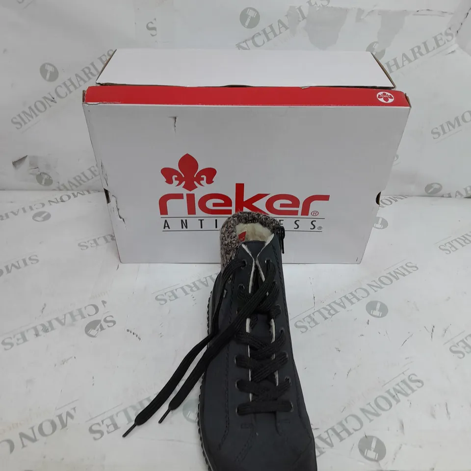 BOXED RIEKER LACE UP WATER RESISTANT BOOT IN NAVY SIZE 7.5 