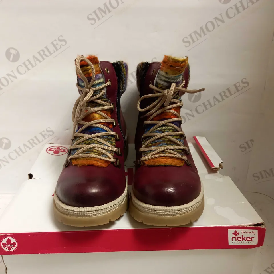 RIEKER LACE UP CUFF BOOTS WINE UK SIZE 5