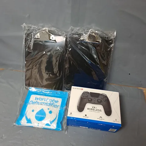 APPROXIMATELY 8 ASSORTED HOUSEHOLD ITEMS TO INCLUDE CLIPBOARDS, WARDROBE DEHUMIDIFIERS, GIOTECK CONTROLLERS, ETC - COLLECTION ONLY