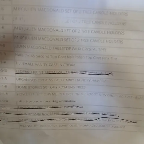 APPROXIMATELY 12 ASSORTED PRODUCTS TO INCLUDE; JM BY JULIEN MACDONALD SET OF TWO CANDKE HOLDERS, ORGANISED OPTIONS EASY CARRY LAUNDRY HAMPER AND HISENSE 40" TV