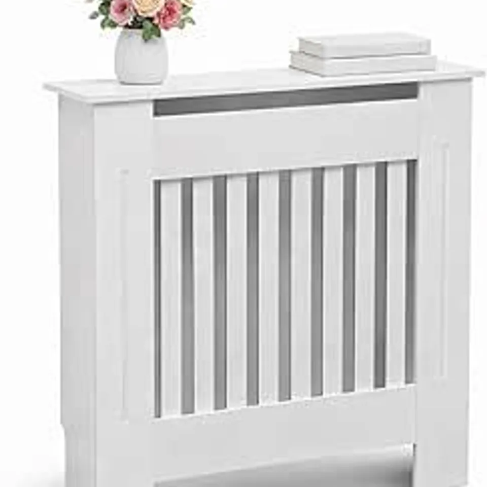 Boxed 4739 Small White Wooden Slatted Grill Radiator Cover MDF Cabinet