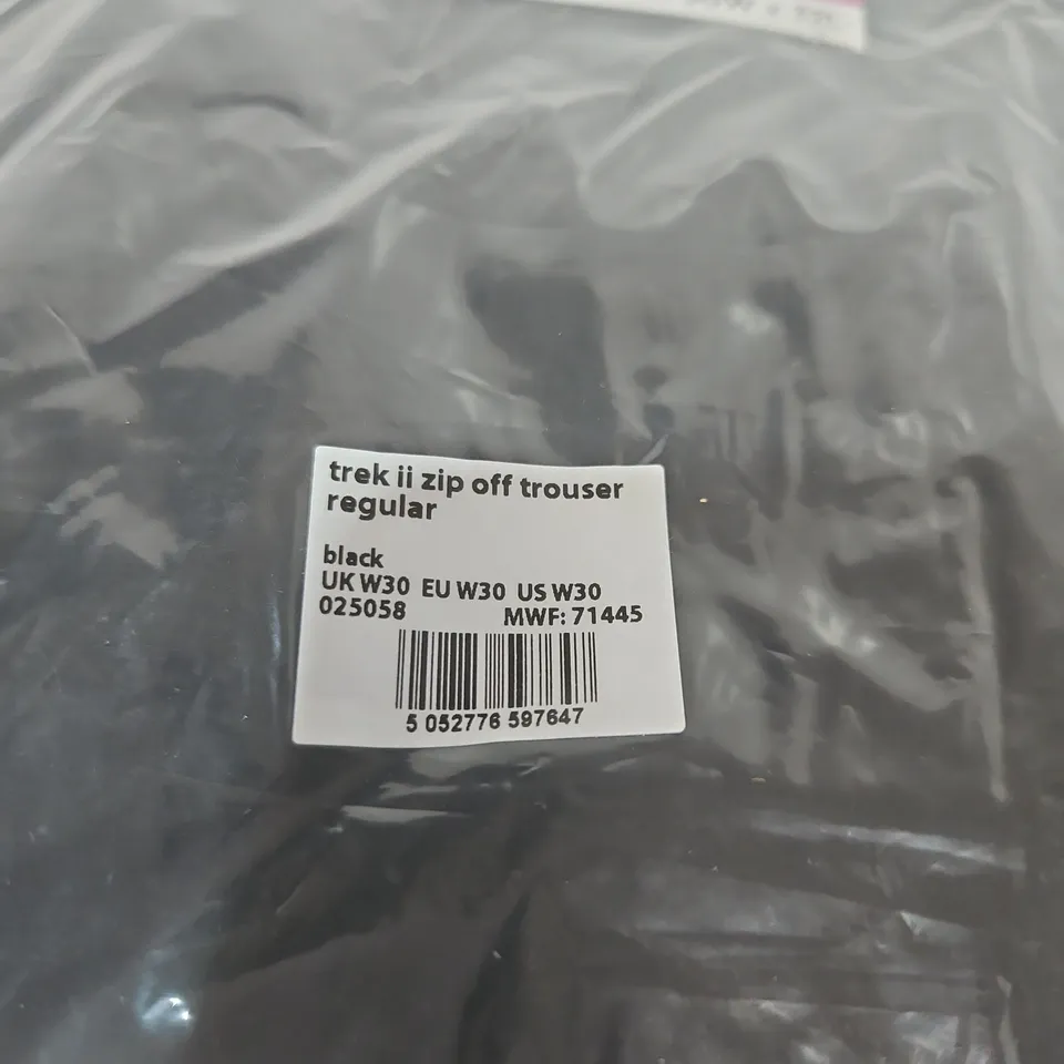 BAGGED MOUNTAIN WAREHOUSE TREK 2 ZIP OFF TROUSERS IN BLACK - UK W30