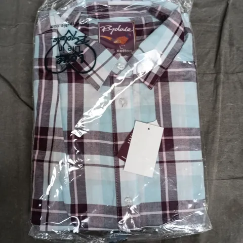 BAGGED RYDALE MEN'S CHECKED SHIRT β LIGHT BLUE & BURGUNDY PLAID  - 3XL