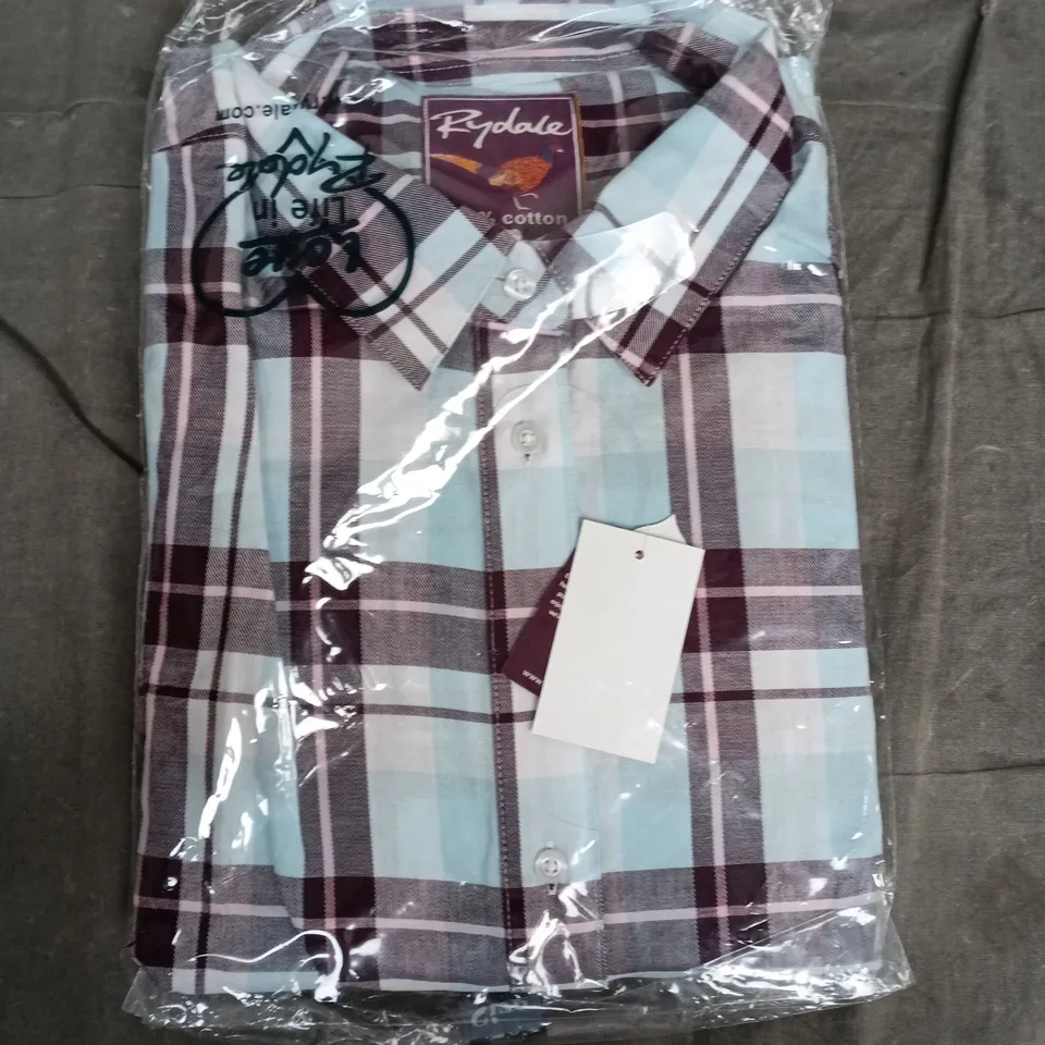 BAGGED RYDALE MEN'S CHECKED SHIRT – LIGHT BLUE & BURGUNDY PLAID  - 3XL