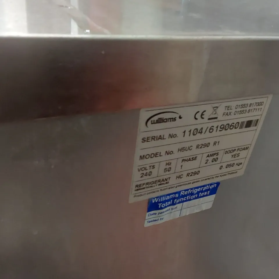 WILLIAMS H5UC R290 R1 COMMERCIAL UNDERCOUNTER REFRIGERATOR