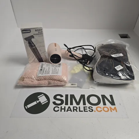 APPROXIMATELY 10 ASSORTED HAIR ACCESSORIES TO INCLUDE EXTENSIONS, BODY TRIMMER, HAIRDRYER, ETC