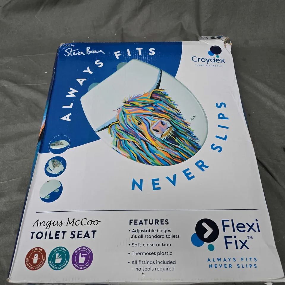 BOXED CROYDEX FLEXI FIX ANGUS MCCOO TOILET SEAT 