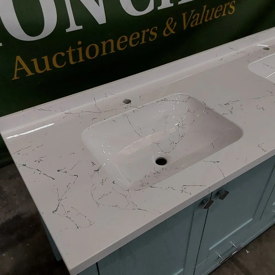 KARDELEN 180cm FREESTANDING DOUBLE BATHROOM VANITY WITH ONE TAP HOLE MARBLE EFFECT BASIN IN SEA GREEN