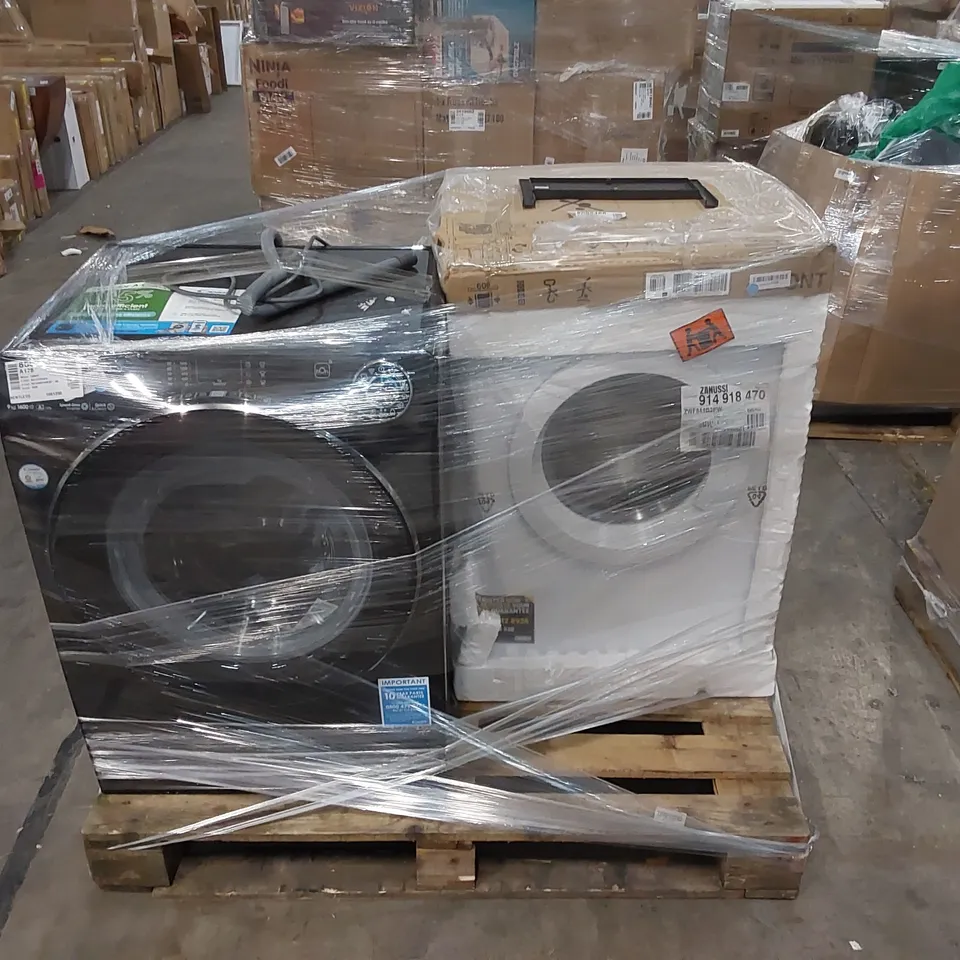 PALLET OF TWO ASSORTED UNPROCESSED WHITE GOODS TO INCLUDE; ZANUSSI ZWF844B3PW FREESTANDING WASHING MACHINE CANDY RAPIDO 9 KG 1600RPM WASHING MACHINE BLACK