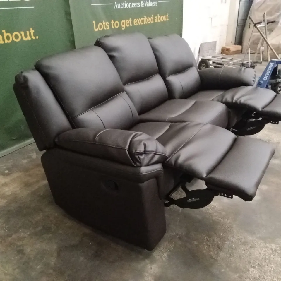 ALBION LUXURY FAUX LEATHER 3 SEATER HIGH BACK MANUAL RECLINER SOFA - CHOCOLATE RRP £619