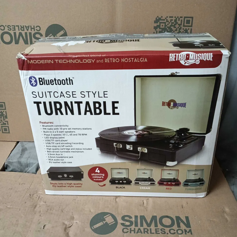 RETRO MUSIQUE BLUETOOTH SUITCASE STYLE TURNTABLE BOXED
